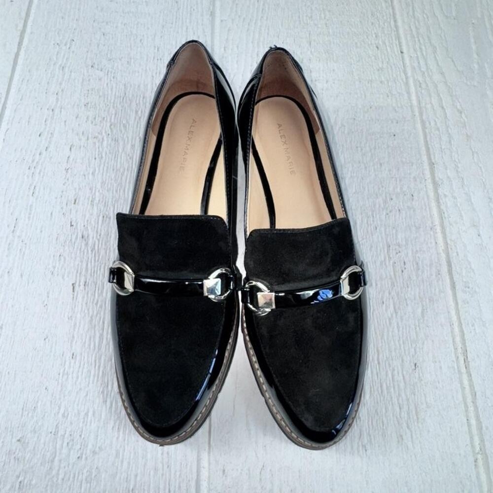 Alex Marie Loafers Womens 9.5 Black Patent Suede Horsebit Lug Platform‎ Flaw - Picture 10 of 16